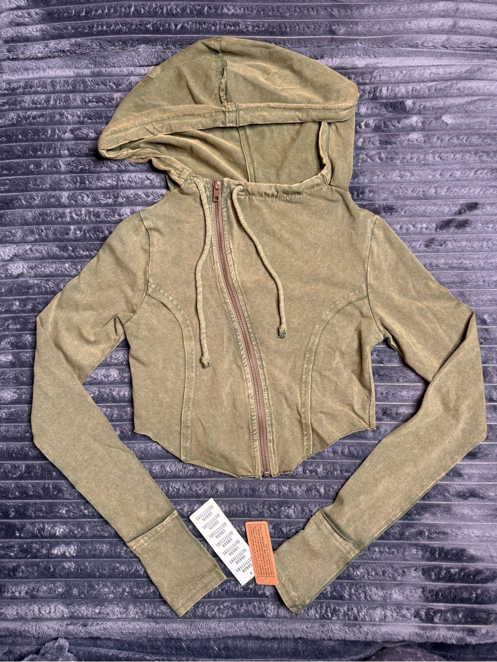 Olive Green Hooded Zip Front Jacket